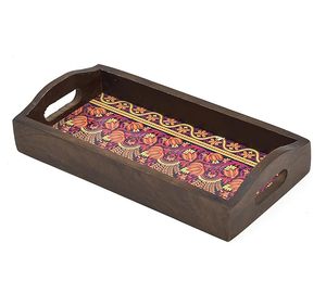 Plateau de service imprimé en bois pour boissons et collations Plateau de service imprimé en bois indien traditionnel avec design à bas prix - Product Image 5