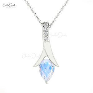 Collar Minimalista con Colgante de Lágrima para Mujer, Piedra Lunar Arcoíris Natural de Corte Pera de 6x4 mm, con Joyería de Oro Sólido de 14k Hecha a Mano - Product Image 3