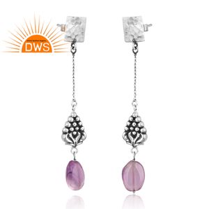 Vente chaude Argent Naturel Améthyste Pierre Précieuse Boucle D'oreille Pour Les Femmes Bijoux Personnalisés Pour Les Femmes Cadeau Pour Elle - Product Image 3