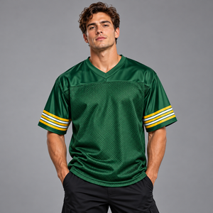 Maillot de football américain personnalisé grande taille à manches courtes, respirant, 100 % polyester, séchage rapide, anti-humidité, col en V, vente en gros - Product Image 1