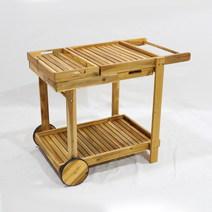 Carro de barra de madera de acacia portátil con estante de almacenamiento y parte superior de bandeja extraíble para comedor interior al aire libre - Product Image 1