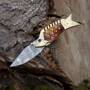 Couteau à poisson pliant en acier damas de haute qualité poignée en os de chameau confortable meilleure conception pour une forte adhérence OEM personnalisable pour - Product Image 3