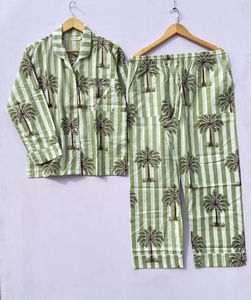 Conjunto de pijama con estampado de bloques de algodón 100%, traje de noche informal de estilo indio para mujer, Conjunto de pijama de dama de honor, PJ's para mujer - Product Image 6