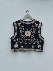 Chaleco Boho de Terciopelo Bordado, Chaleco Étnico Indio, Regalo de Navidad para Ella, Atuendo de Acción de Gracias, Chaqueta Étnica sin Mangas - Product Image 6