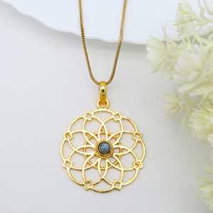 Collar con Colgante de Oro Exclusivo, Joyería Tribal de Latón para Mujer, Chapado en Oro de 18k, Geometría Sagrada, Labradorita, Mandala, Venta al por Mayor/OEM/ODM - Product Image 5