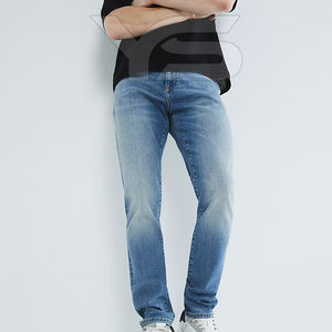 กางเกงยีนส์ขาตรงแบบลำลองสำหรับฤดูหนาว/ฤดูใบไม้ผลิผ้าคอตตอนระบายอากาศได้มีซิปสีทึบ - Product Image 2