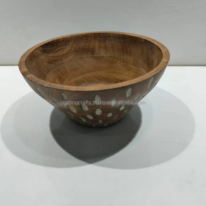 Bol de service vintage en bois unique, fait main, écologique, pour les fêtes, la maison, les hôtels et les restaurants, option de logo personnalisé, origine Inde - Product Image 4