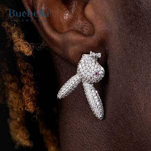 Venta caliente 14K White Iced S925 Sterling Silver Upside Down Bunny Stud Pendientes Diamond Hip Hop Pendientes para hombres - Product Image 1