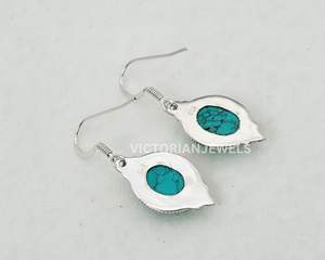 ต่างหูแบบตะขอเกี่ยวทำจากเงินสเตอร์ลิงสีฟ้าเทอร์ควอยซ์เดือน925 - Product Image 4