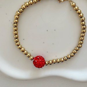 ลูกปัดสเตนเลสสตีลสีทองทันสมัยประดับด้วยลูกบอลคริสตัลสีแดงรูปทรงตัวเลขทางศาสนาสำหรับเซอร์คอนเพชรไข่มุก - Product Image 3