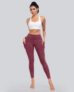 Leggings con bolsillos para mujer, cintura alta Control de barriga Entrenamiento Pantalones de yoga Tela de polialgodón Elástico Rise High Rise - Product Image 1