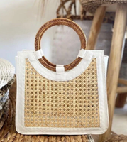 Anyaman tangan warna alami air Hyacinth jerami modis tas tangan tas pantai tali bahu musim panas tas bahu
