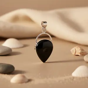 Colgante de Plata 925 con Ónix Negro en Forma de Lágrima para Mujer, Joyería de Piedras Preciosas en Oro Rosa y Platino, Diamante Talla Esmeralda, Chapado en Rodio - Product Image 2