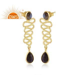 Boucles d'oreilles en labradorite naturelle plaquée or 18 carats, design fait main, avec pierres précieuses, fabricant de bijoux - Product Image 3