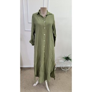 Vestido Largo Holgado con Cuello y Botones Delanteros para Mujer, 34352 - Verde - Product Image 4