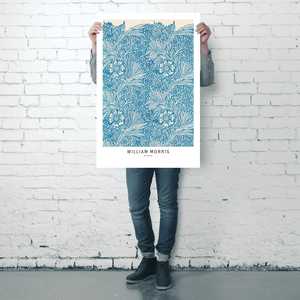 Póster de acuarela pintado a mano de William Morris con diseño de marigold azul, pintura floral moderna - Product Image 4