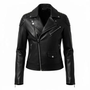 Chaquetas de Mujer de Cuero Genuino Negro Estilo Motociclista, Chaqueta de Cuero Hecha a Medida, Chaqueta de Mujer de Lujo Premium en Oferta - Product Image 1