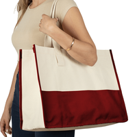 Bolsa de Mano de Lona 100% Algodón Color Borgoña de Alta Calidad, Gran Capacidad, Forma Cuadrada, Color Sólido, Cierre Abierto, para Compras