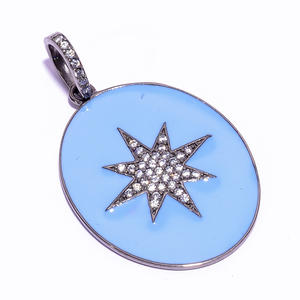 จี้รูปดาวเคลือบสีน้ำเงินประดับด้วยพลอย CZ |   สร้อยคอจี้ดีไซน์เนอร์เคลือบเงิน - Product Image 1