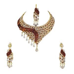 Vintage Style Flower Shape <b>Crystal</b> Rhinestone Alloy <b>Jewelry</b> Set Necklace Earrings Headpiece Women Wedding Engagement Anniversary - Product Image 3