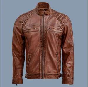 Offres Spéciales vestes en cuir pour hommes fabriquées en usine taille confortable avec col montant et logo personnalisable en peau de vache - Product Image 1