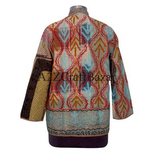 เสื้อคลุมกันหนาวสไตล์ญี่ปุ่นลายดอกไม้พิมพ์ลายคันธาทำมือสำหรับฤดูร้อน เสื้อโค้ทยาวสไตล์โบฮีเมียนหลากสีสัน ชุดลำลองสำหรับใส่ไปชายหาดในฤดูหนาว - Product Image 6