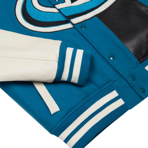 Chaquetas con letras de béisbol de chenilla bordadas de lana personalizadas para hombre, manga de cuero en blanco Vintage, soporte de longitud larga con revestimiento frontal - Product Image 3