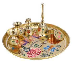 Haute qualité meilleure vente en laiton Puja Thali ensemble fabriqué à la main Puja plaque traditionnelle pour Pooja Arti article religieux hindou. - Product Image 6