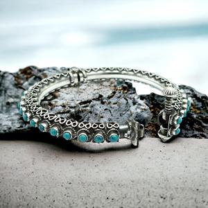 Regalo de cumpleaños Brazalete clásico y pulsera Piedra preciosa turquesa natural Plata oxidada de Ley 925 Joyería hecha a mano Proveedores a granel - Product Image 4