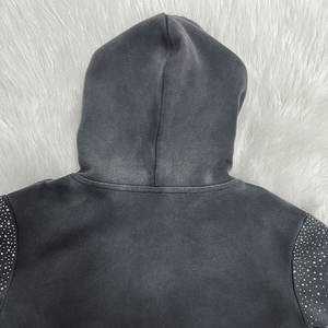 Personalizado strass serigrafía logotipo francés Terry de gran tamaño de algodón pesado lavado ácido Sun Faded hombres sudaderas con capucha Vintage chándal - Product Image 3