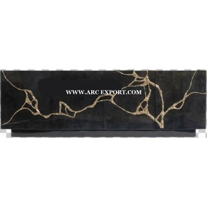 Hôtels et cafés de qualité supérieure Table console de luxe avec cadre en métal et dessus en verre Table console de meuble faite à la main de forme personnalisée - Product Image 4