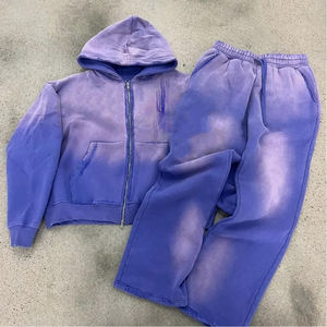 Conjunto Deportivo Urbano para Hombre, Estilo Vintage, Lavado Ácido, Sudadera con Bordado Personalizado, Pantalones de Chándal Acampanados y Chaqueta con Cremallera y Capucha - Product Image 2