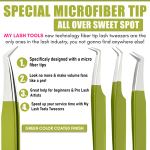 Professional Green Fiber Tip Lash Tweezers 90° Boot Volume Eyelash Extension Tweezer Moon Curved <b>Precision</b> <b>Tool</b> - Product Image 2