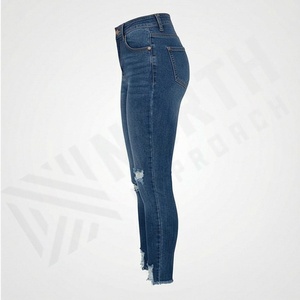 Jeans en denim stretch skinny taille haute pour femmes, déchirés personnalisés, coupe slim, pantalon crayon, denim technique lavé, pantalon en denim tendance - Product Image 3