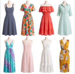 Robe chemise décontractée d'été à épaules tombantes, taille naturelle, effet ventre plat, pour femme, styles variés, envoi en lot - Product Image 1