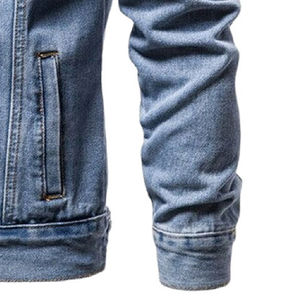 Vente en gros Veste en jean en pur coton pour hommes Vestes en jean à manches longues personnalisées pour hommes en bleu déchiré, pré-lavé et enduit - Product Image 4