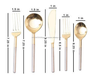 Trending Stainless Steel Wholesale Hand Forged SS304 <b>Set</b> of 5 Restaurant Wedding PVD Gold Two Toned <b>Flatware</b> <b>Set</b> - Product Image 3