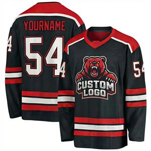Jersey de Hockey sobre Hielo Personalizado y Transpirable con Nombre y Número del Equipo Sublimados en Poliéster, Cuello en V y Mangas Largas - Product Image 1