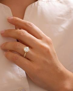 8mm Moissanite Diamond Cut Engagement <b>Ring</b> | <b>Solitaire</b> Pave Band Bridal Wedding <b>Ring</b> | 18K Gold Plated Sterling <b>Silver</b> <b>Ring</b> - Product Image 2