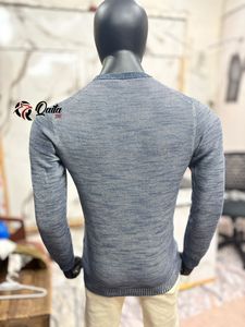 เสื้อสเวตเตอร์ถักแบบมีสายสำหรับผู้ชายเสื้อสเวตเตอร์คอกลมผ้าฝ้ายถักสีทึบสำหรับทุกเพศ - Product Image 2