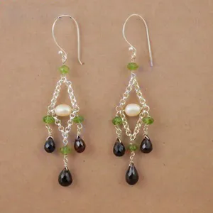 Boucles d'oreilles pendantes en argent 925 pour femmes, style vintage, perle d'eau douce, pierre précieuse, motif goutte d'eau plaqué or, bijoux cadeau - Product Image 1