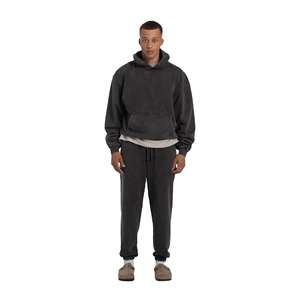 Survêtement 100% coton poids lourd 280-300 GSM pull à capuche et pantalon Logo personnalisé vêtements de rue survêtement pour hommes - Product Image 1