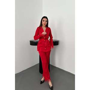 Conjunto de Dos Piezas de Satén con Borlas Rojas - Rojo - Product Image 2