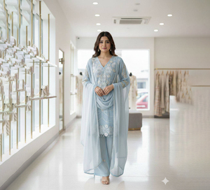 Precioso Conjunto de Salwar Kameez de 3 Piezas con Cuello en V, Diseño Moderno para Verano e Invierno, Precio Razonable - Product Image 1