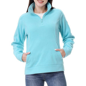 Custom Embroidery Logo Blue Winter Warm Womens Fleece Top Hoodies Fluffy Sherpa Fleece With <b>1</b>/4 <b>Zip</b> Women's <b>Sweatshirt</b> - Product Image 4