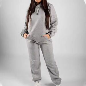 Top haute qualité coton Tech polaire femmes survêtement plaine surdimensionné deux pièces survêtement pour dames - Product Image 5