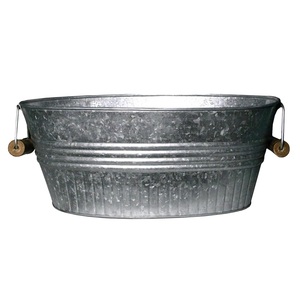 Set Of 3 Galvanized Iron Flower <b>Planters</b> With <b>Wood</b> Handle Oval Shape For Farmhouse <b>Garden</b> Patio Decorative <b>Planters</b> - Product Image 2