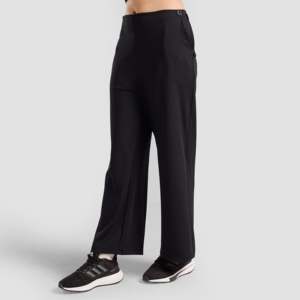 Pantalon évasé décontracté Prism à jambes larges, respirant, noir, en tissu mélangé, tailles XS à XL, avec logo décoratif - Product Image 1