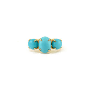 Beautiful Collection New Arrivals <b>Turquoise</b> & Diamond Statement Three Stone <b>Ring</b> 14K Real Yellow Gold Wedding Jewelry Wholesale - Product Image 1