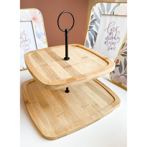 Stylish Design 2 Tier Bamboo <b>Wood</b> <b>Cake</b> Stand Unique Modern Design Tiered Dessert Display Stand Eco-Friendly Cupcake Holder - Product Image 3